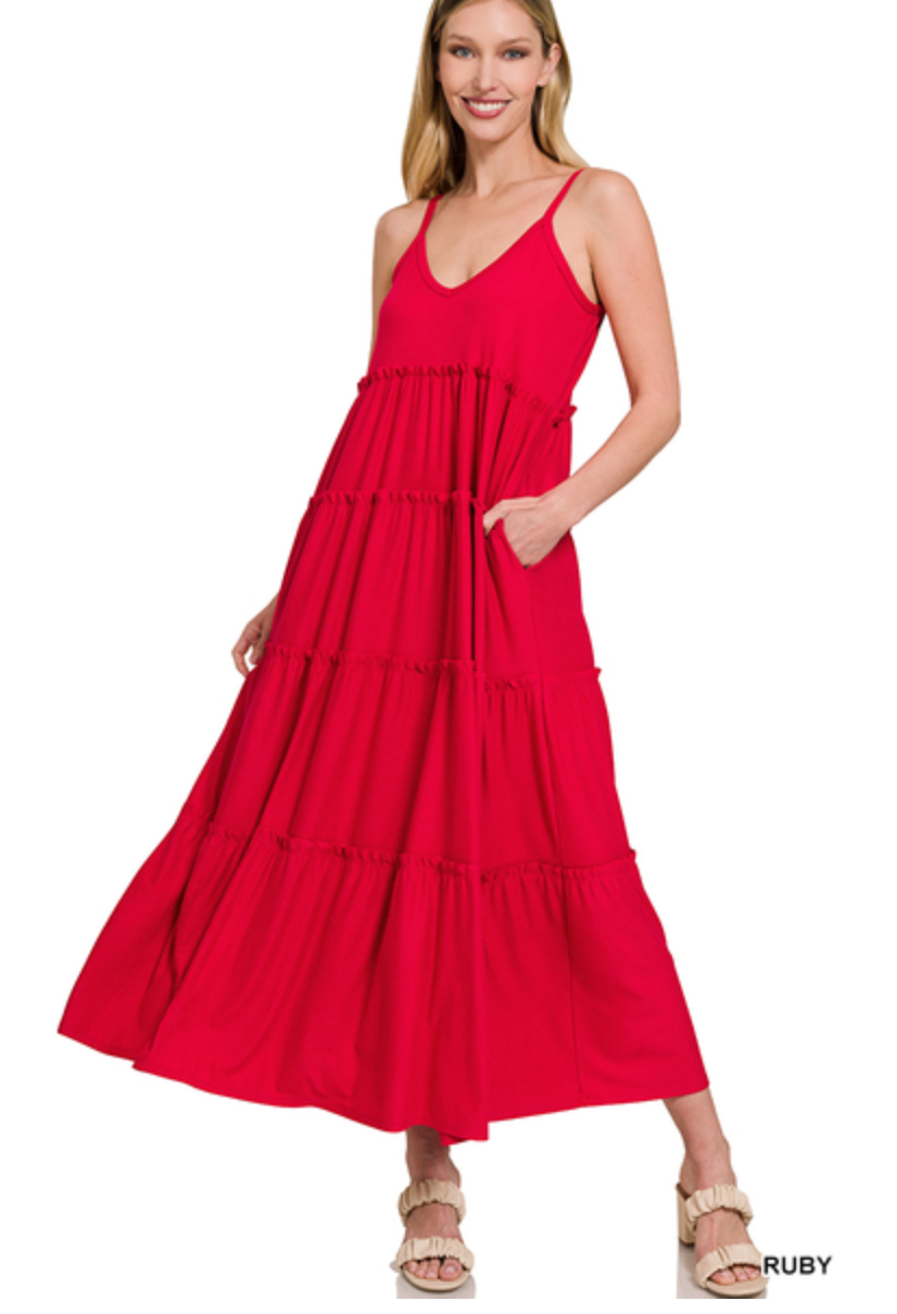 Zenana Tiered Maxi Dress - Ruby