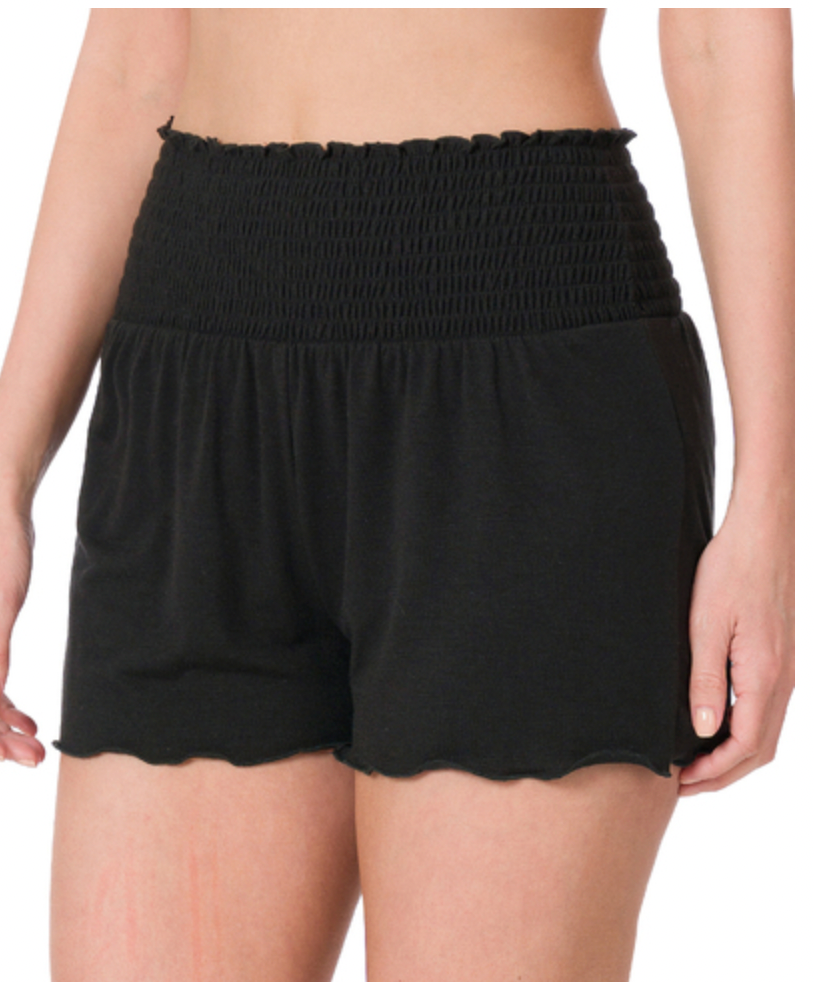 Zenana Smocked Waist Shorts - Black