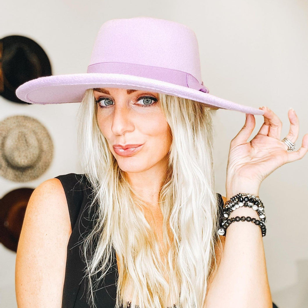 Boujie Bee Felt Lilac Outback Fedora with Ribbon Band