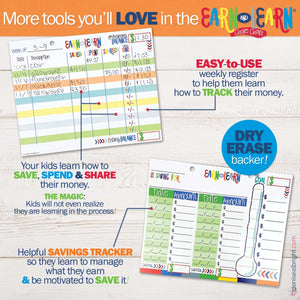 Earn & Learn® Kids Money Management Chore Chart Pad | Dry Erase Savings Tracker for School Age Kids