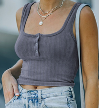 Load image into Gallery viewer, Henley button front cropped tank - Grey 149