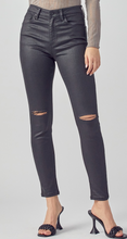 Load image into Gallery viewer, Risen high rise coated black skinnies 182