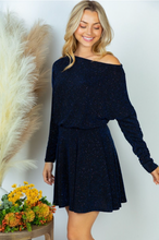 Load image into Gallery viewer, Long Sleeve Navy Glitter Dress with Built in Shorts 1349