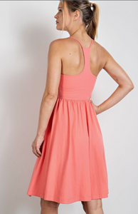 Flowy Everyday Butter Soft Dress with side slit - Coral 539