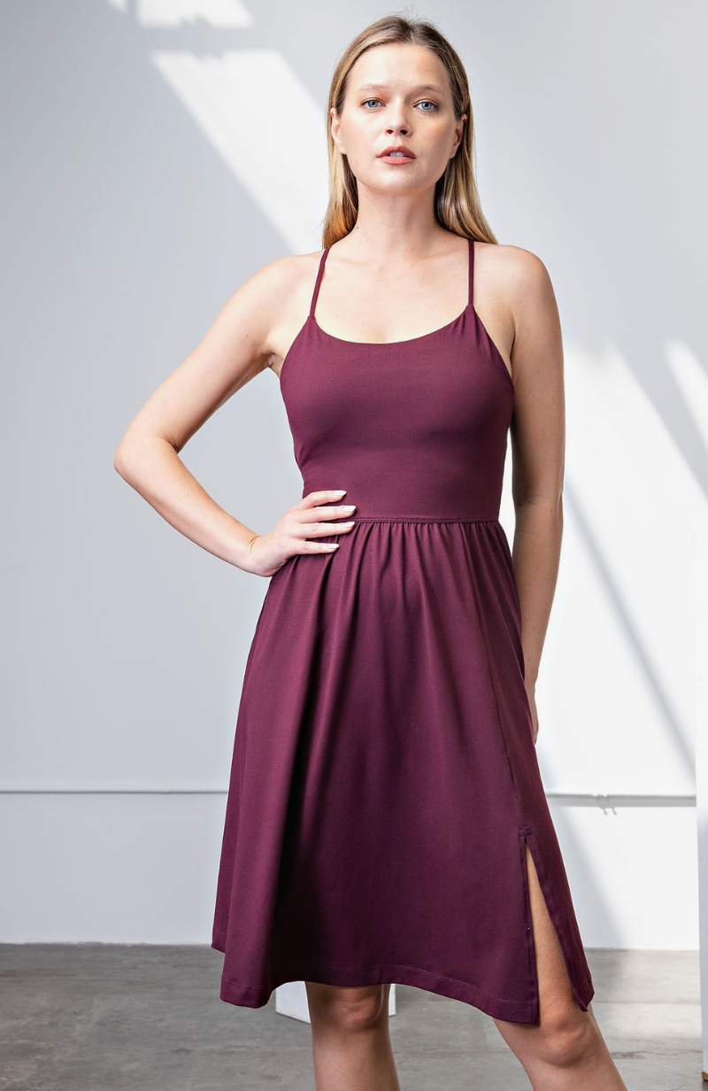 Flowy Everyday Butter Soft Dress with side slit - Maroon 145